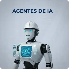 Agente de IA com Capacete de Obra, com detalhes futuristas mostrando o gerenciamento de uma obra.